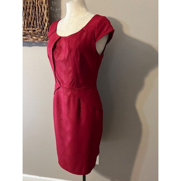 Adrianna Papell Sheath Dress 6 Cherry Red Short Sleeve Career Church Party PinUp - Picture 4 of 6